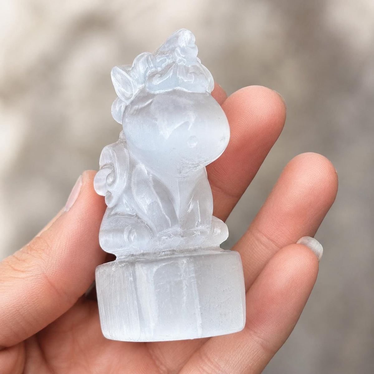 Cute Gypsum Unicorn Carving, White Selenite Style Unicorn Figurine, Fantasy Crystal Decor Gift - view 6