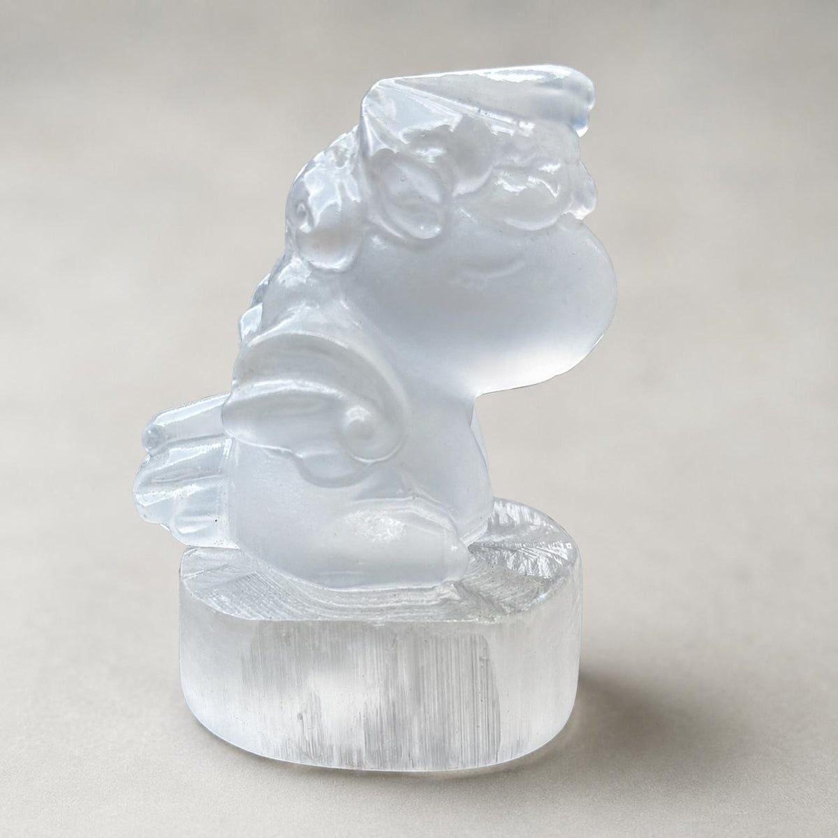 Cute Gypsum Unicorn Carving, White Selenite Style Unicorn Figurine, Fantasy Crystal Decor Gift - view 7