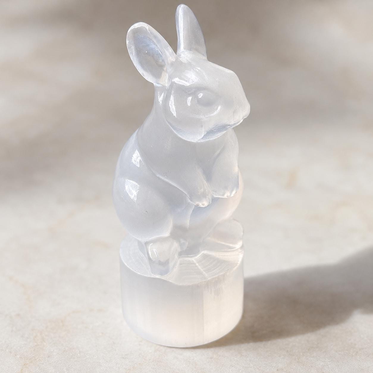 Cute Gypsum Bunny Carving, White Selenite Style Rabbit Figurine, Easter Crystal Decor Gift