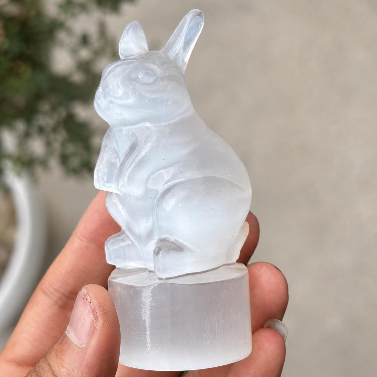 Cute Gypsum Bunny Carving, White Selenite Style Rabbit Figurine, Easter Crystal Decor Gift - view 4