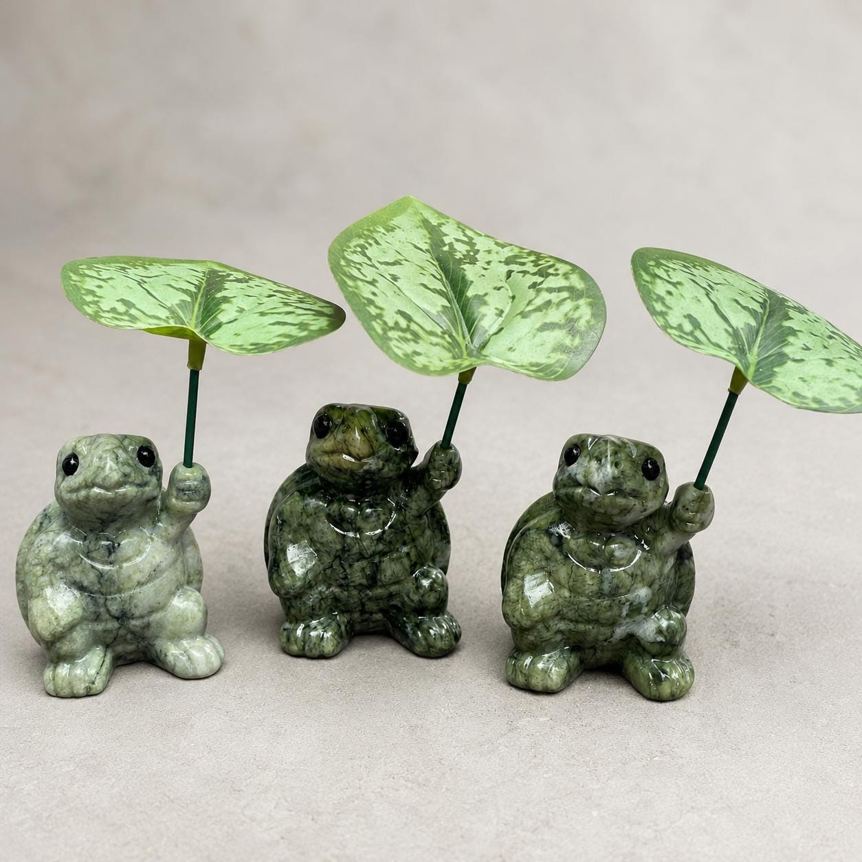 Cute Xiuyan Jade Turtle with Leaf Carving, Serpentine Jade Turtle Figurine, Small Crystal Animal Gift