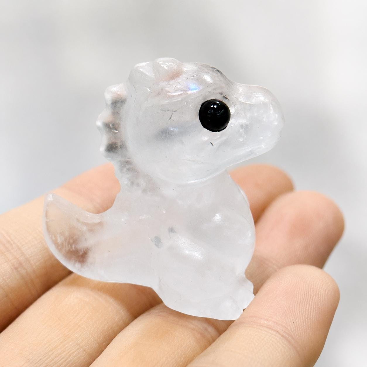Cute Crystal Dinosaur Carving, Pink Opal Obsidian Clear Quartz Labradorite Chalcopyrite Mini Dino Figurine Gift