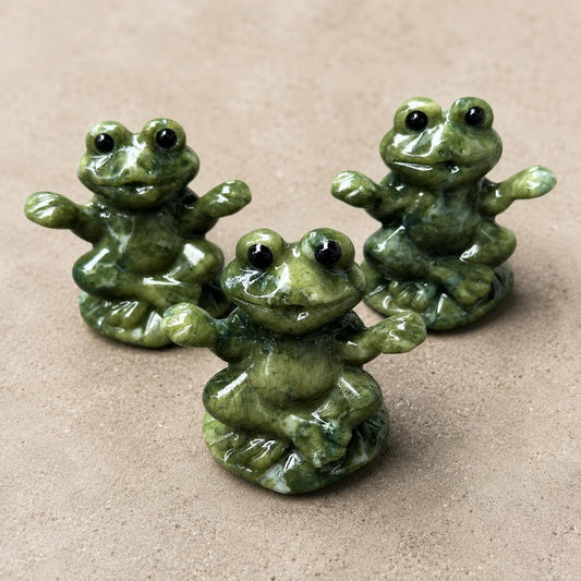 Cute Xiuyan Jade Frog Carving, Serpentine Jade Mini Frog Figurine, Small Crystal Animal Gift, Desk Deco