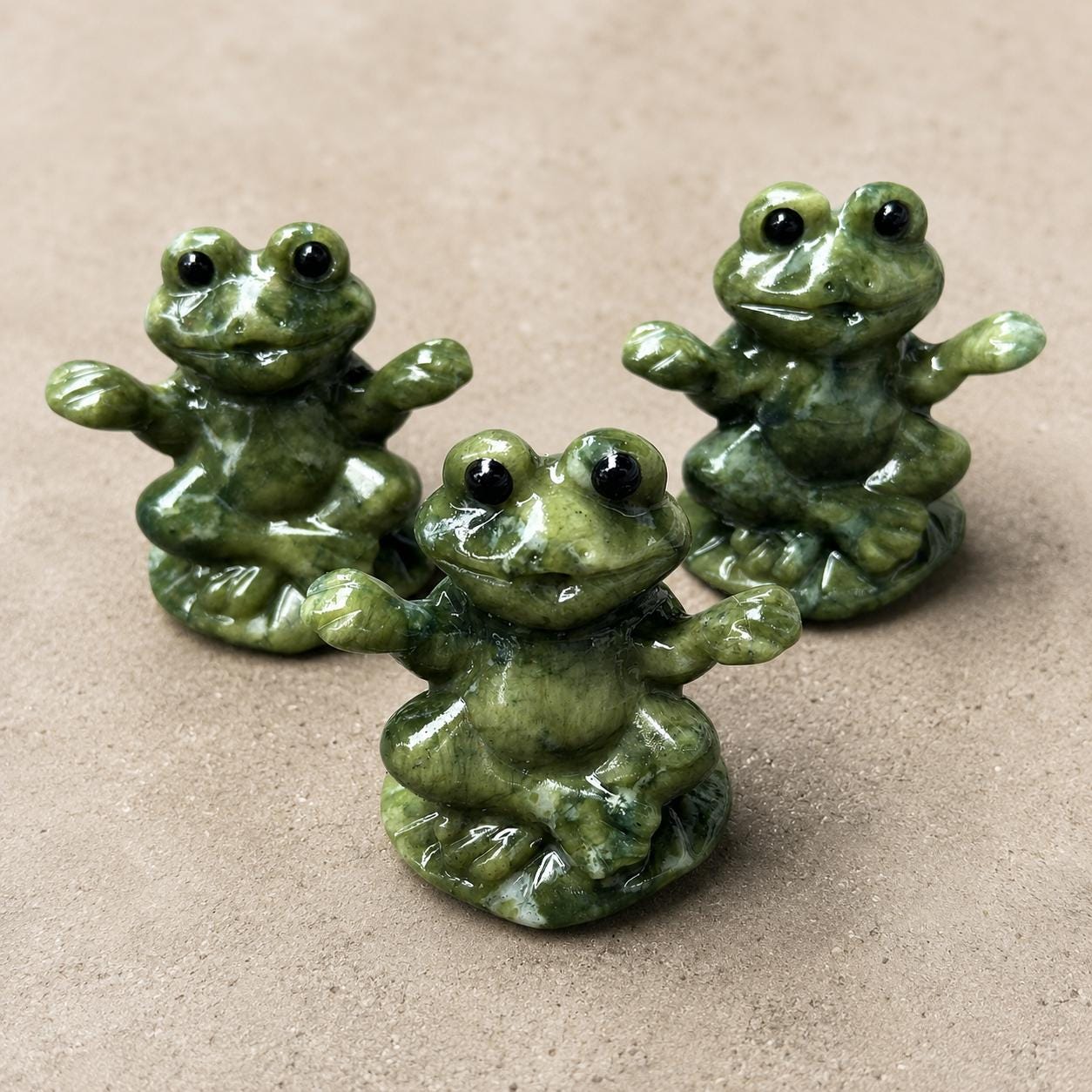 Cute Xiuyan Jade Frog Carving, Serpentine Jade Mini Frog Figurine, Small Crystal Animal Gift, Desk Deco - view 1