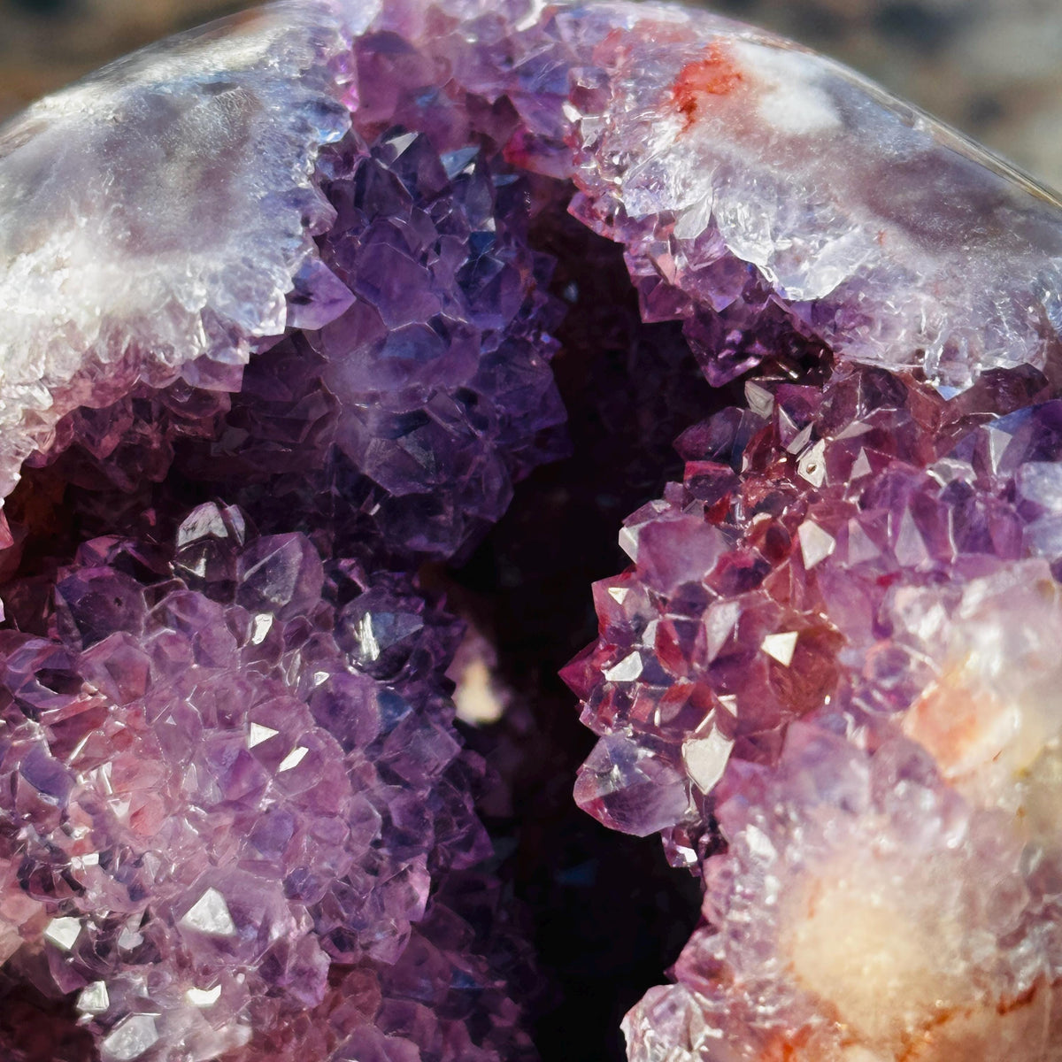 Natural Brazilian Pink Amethyst Geode, Polished Crystal Cave Display, Druzy Office Decor, One of a Kind Specimen - view 8