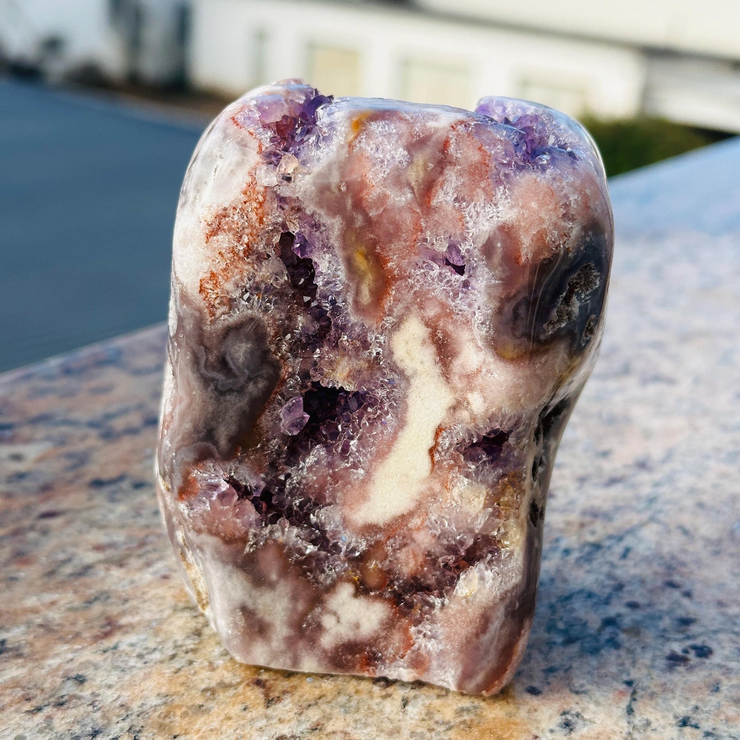 Natural Brazilian Pink Amethyst Geode, Polished Crystal Cave Display, Druzy Office Decor, One of a Kind Specimen - view 6
