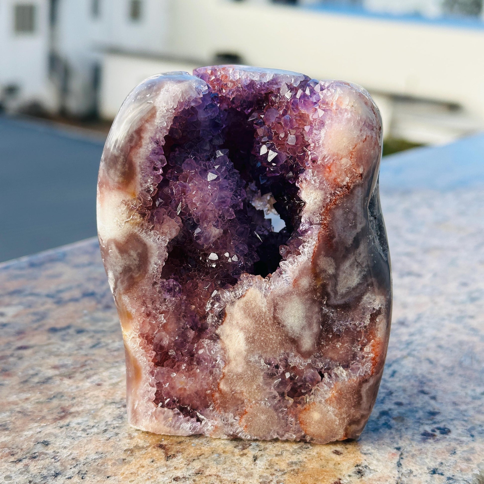 Natural Brazilian Pink Amethyst Geode, Polished Crystal Cave Display, Druzy Office Decor, One of a Kind Specimen - view 2