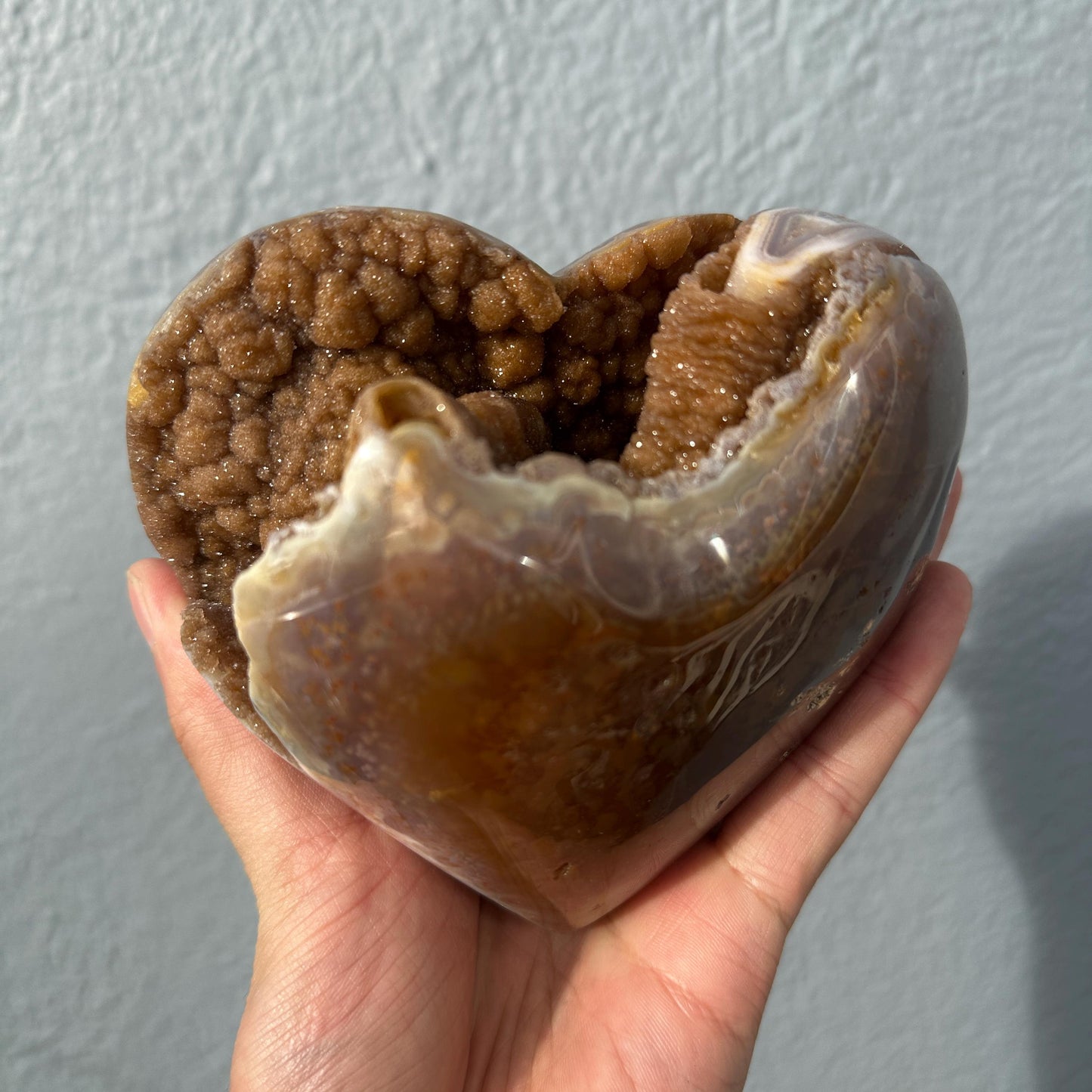Large Brazilian Yellow Druzy Heart, Natural Agate Crystal Geode, One of a Kind Sugar Druzy Heart Decor, Exact Piece - view 1