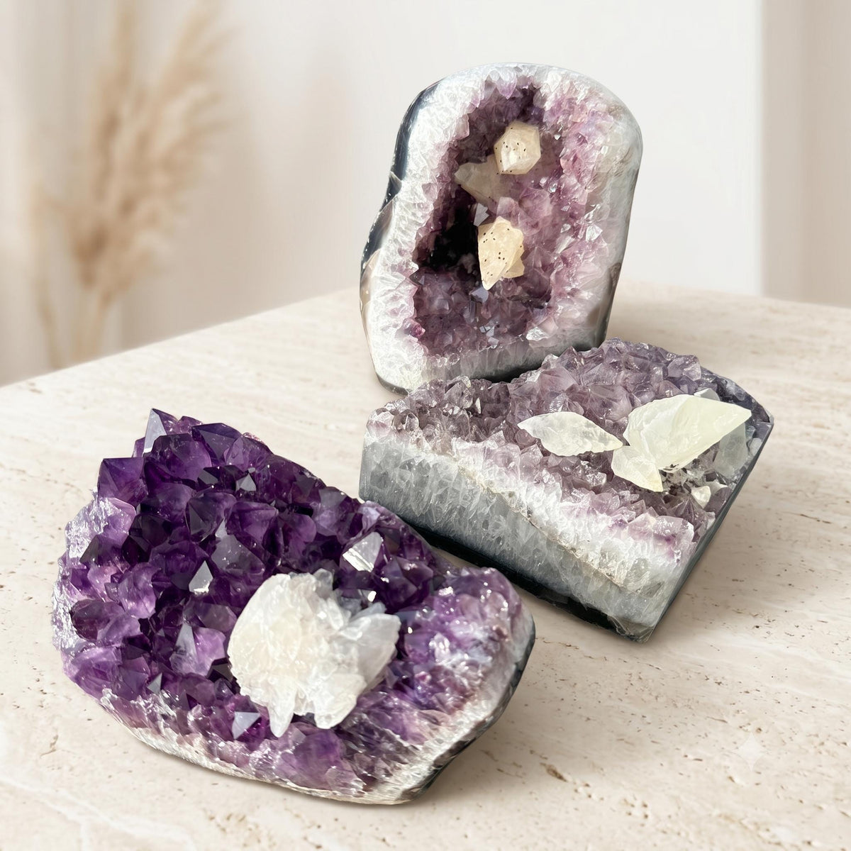 Brazilian Amethyst Calcite Cluster, Natural Purple Crystal Geode, Large Raw Mineral Specimen, One of a Kind Crystal Decor - view 1