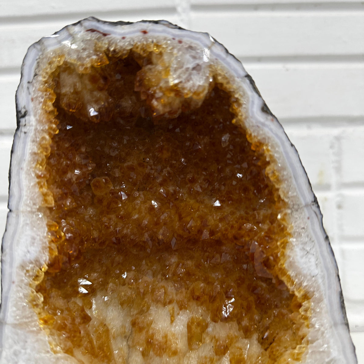 Large Yellow Citrine Geode Pair, Natural Crystal Cave Bookends, Golden Druzy Geode Display, One of a Kind Home Decor - view 7