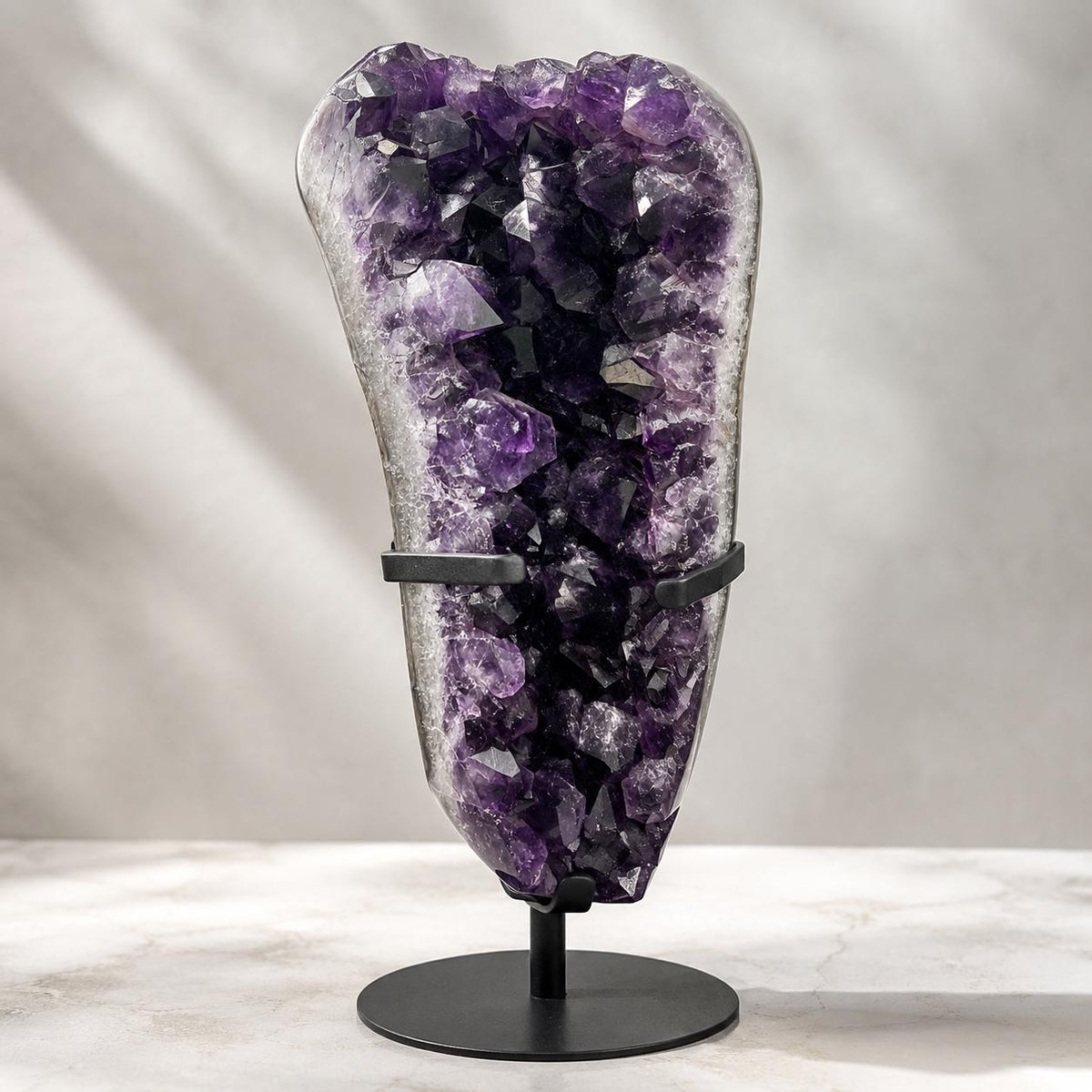 Premium Uruguayan Amethyst Geode Display with Stand, Deep Purple Crystal Cave, Large One of a Kind Mineral Specimen - view 1
