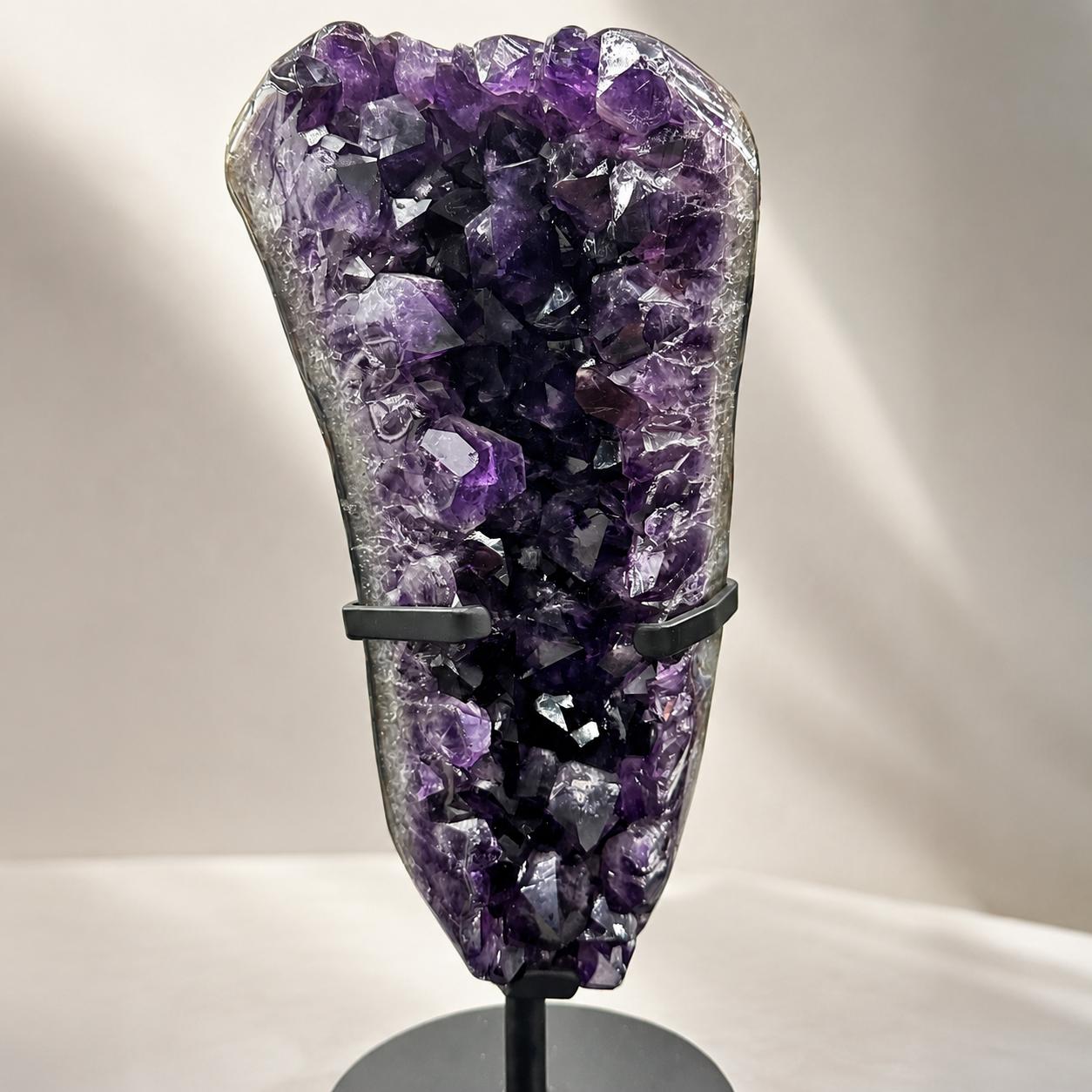 Premium Uruguayan Amethyst Geode Display with Stand, Deep Purple Crystal Cave, Large One of a Kind Mineral Specimen - view 2