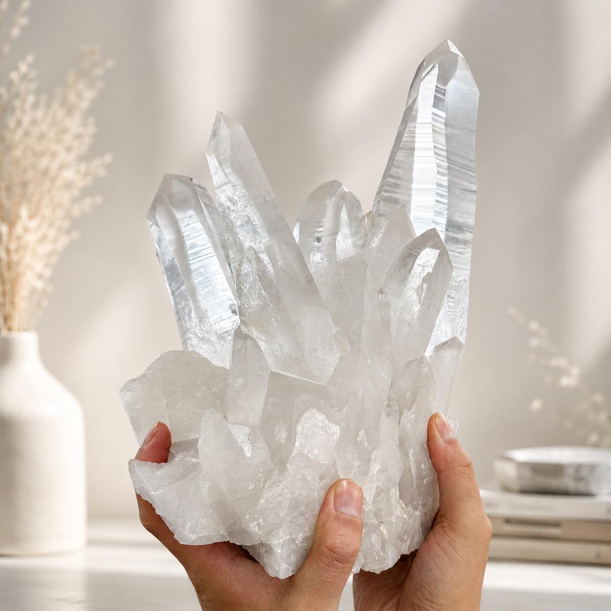 Large Lemurian Quartz Cluster, Clear Crystal Point Display, Natural Brazilian Quartz Specimen, One of a Kind Decor - view 10