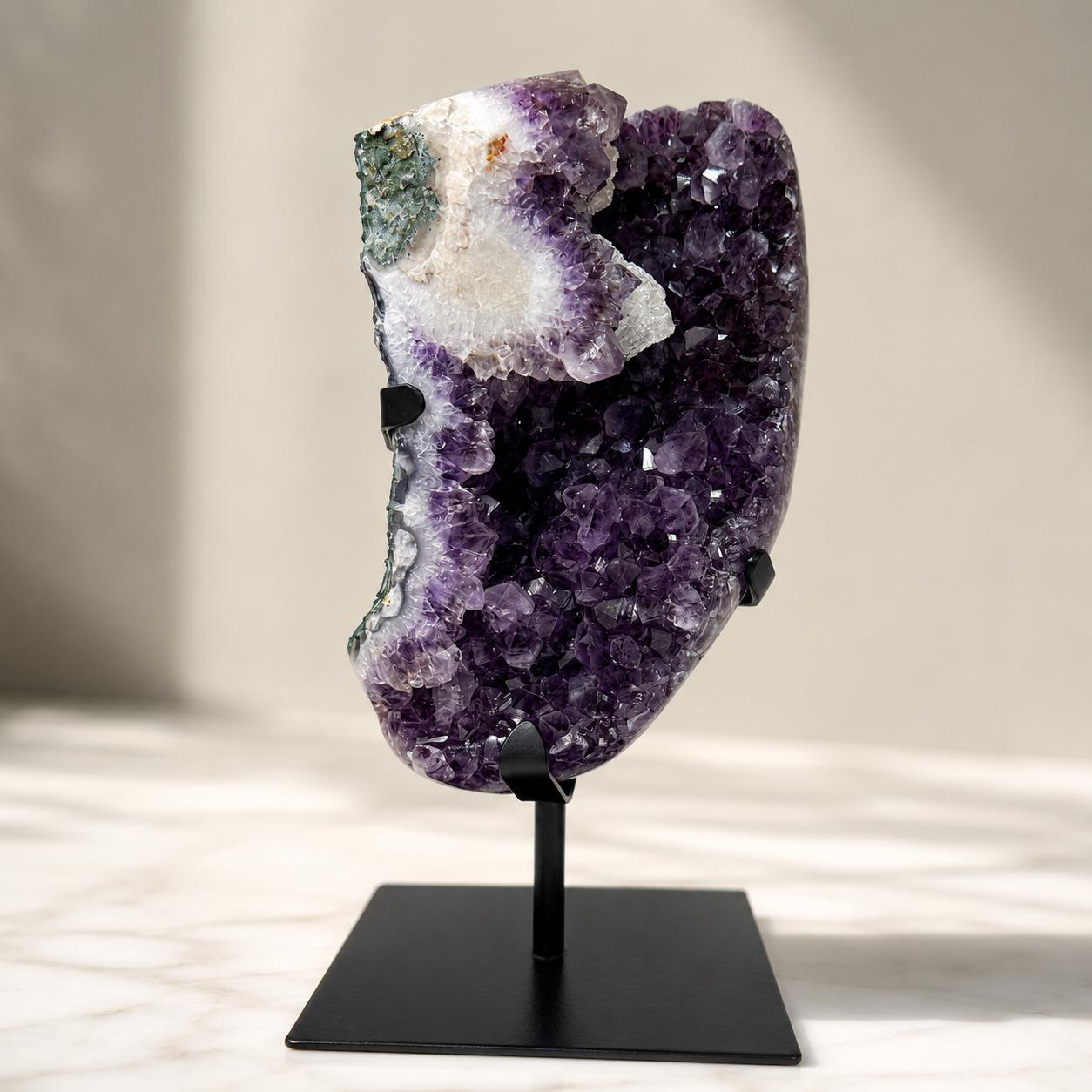 Brazilian Amethyst Calcite Rutilated Quartz Display, Natural Crystal Cluster, One of a Kind Mineral Specimen Decor - view 10