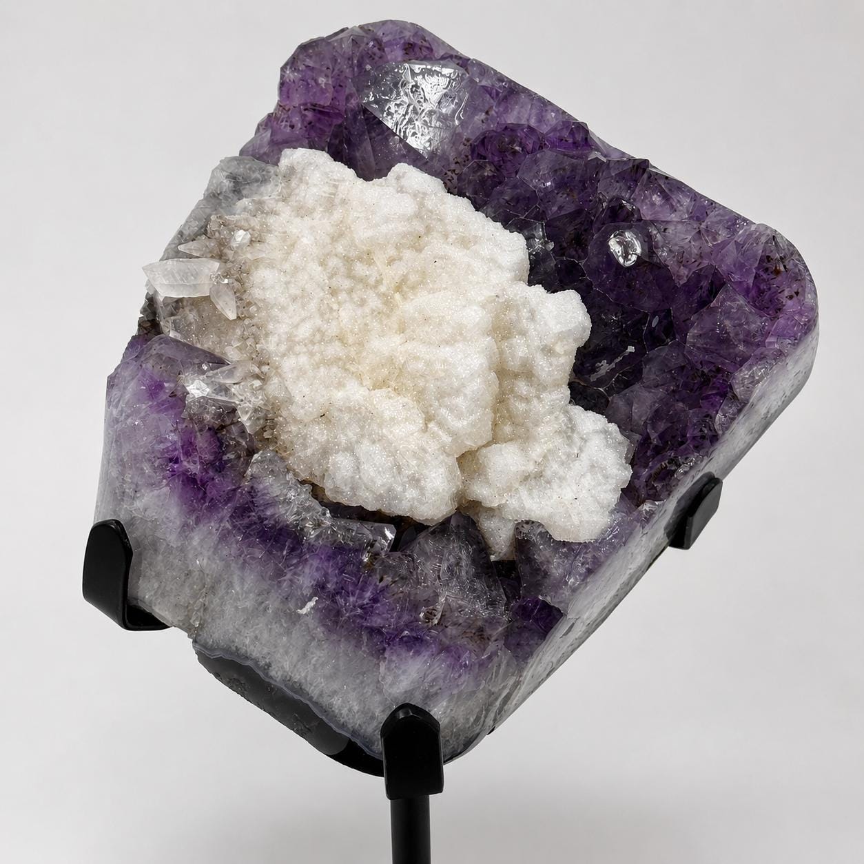 Brazilian Amethyst Calcite Rutilated Quartz Display, Natural Crystal Cluster, One of a Kind Mineral Specimen Decor - view 7