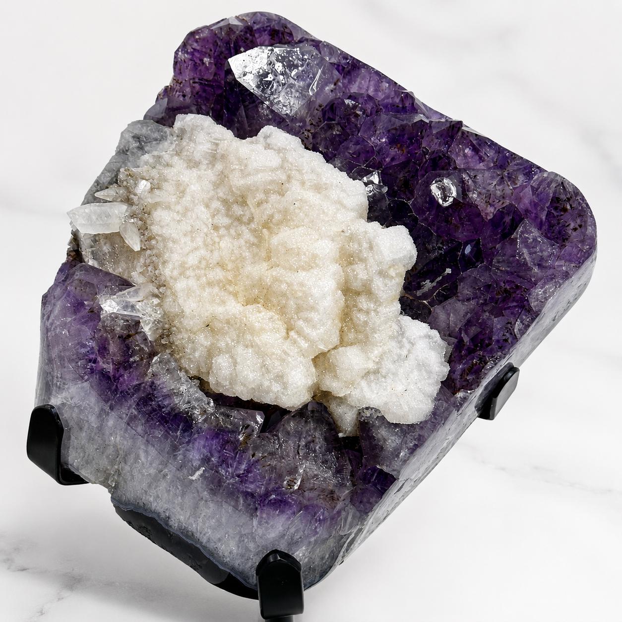 Brazilian Amethyst Calcite Rutilated Quartz Display, Natural Crystal Cluster, One of a Kind Mineral Specimen Decor - view 2