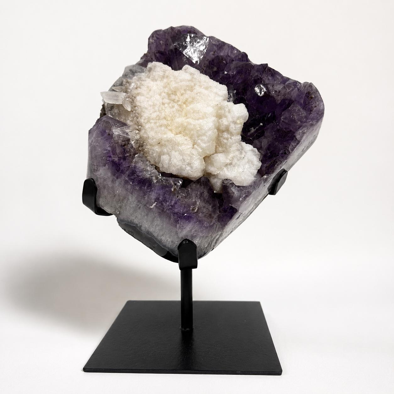 Brazilian Amethyst Calcite Rutilated Quartz Display, Natural Crystal Cluster, One of a Kind Mineral Specimen Decor - view 1