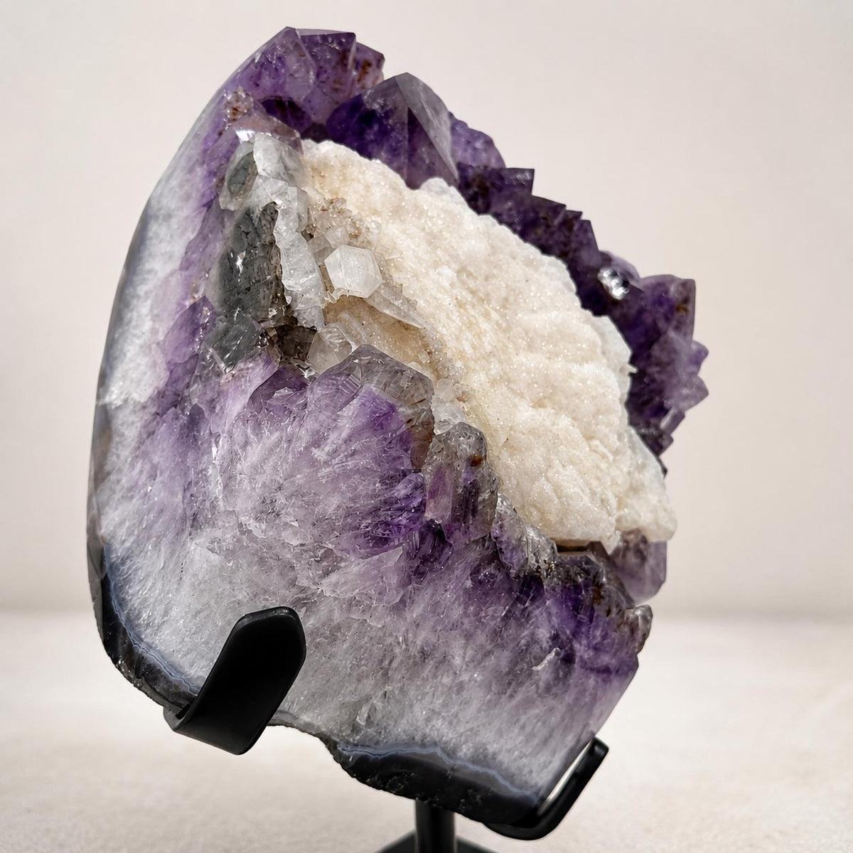 Brazilian Amethyst Calcite Rutilated Quartz Display, Natural Crystal Cluster, One of a Kind Mineral Specimen Decor - view 5