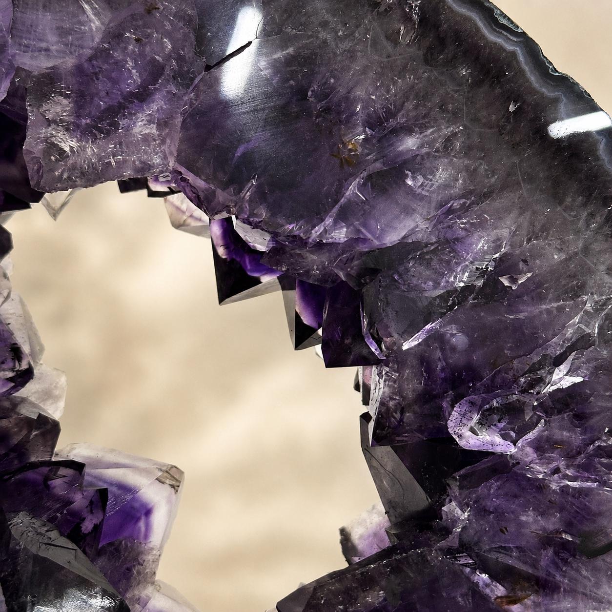 Uruguayan Amethyst Geode Display, Natural Purple Crystal Hollow Center Specimen, Large Raw Amethyst Decor on Metal Stand, Exact Piece - view 3