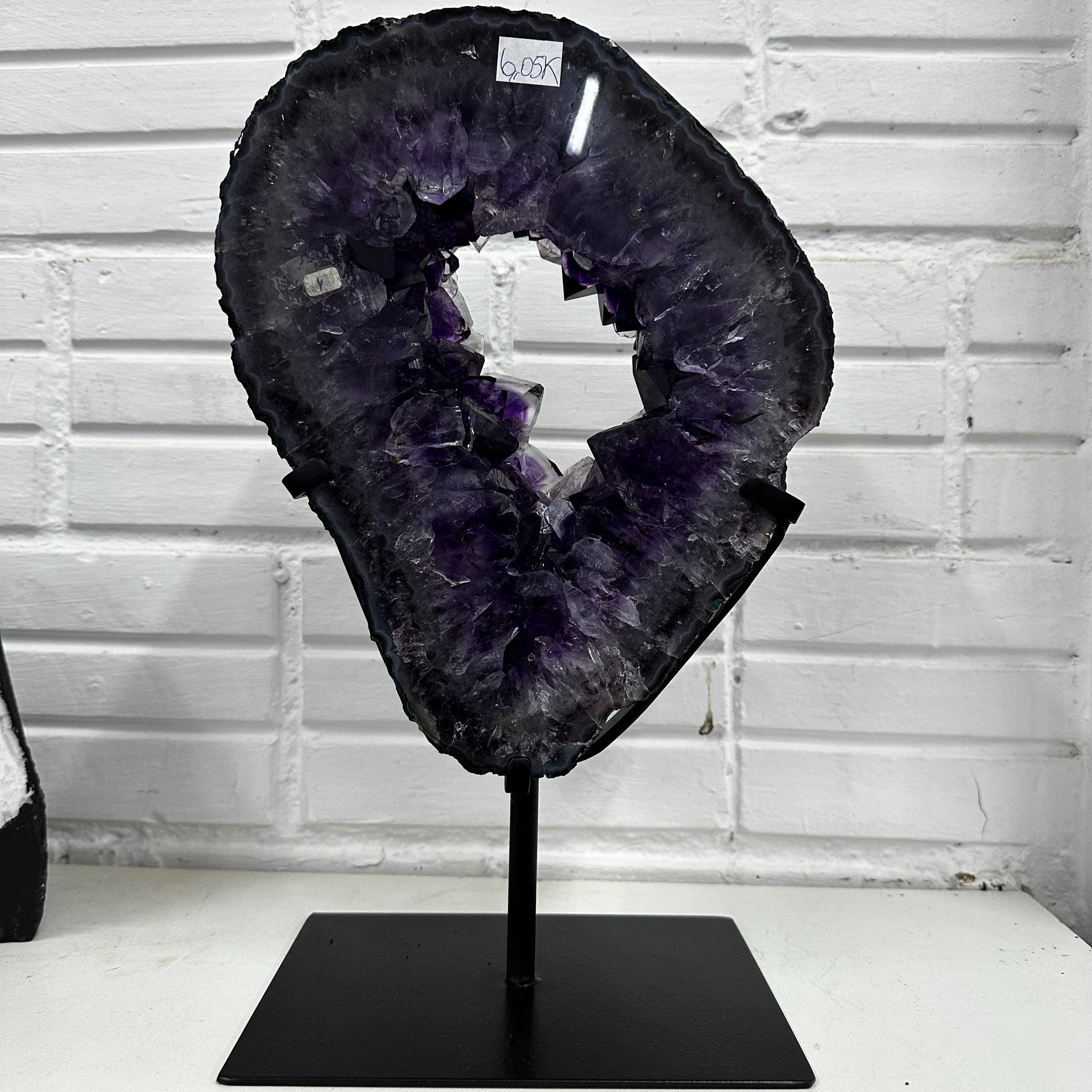 Uruguayan Amethyst Geode Display, Natural Purple Crystal Hollow Center Specimen, Large Raw Amethyst Decor on Metal Stand, Exact Piece - view 7