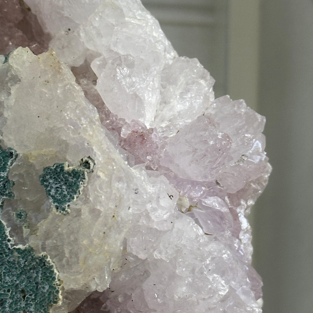 Brazilian Phantom Quartz & Pink Amethyst Display, Natural Crystal Mineral Specimen, Large Druzy Crystal Decor on Metal Stand, Exact Piece - view 9