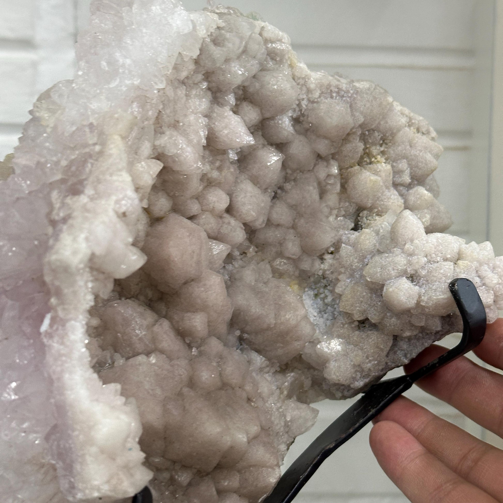 Brazilian Phantom Quartz & Pink Amethyst Display, Natural Crystal Mineral Specimen, Large Druzy Crystal Decor on Metal Stand, Exact Piece - view 6