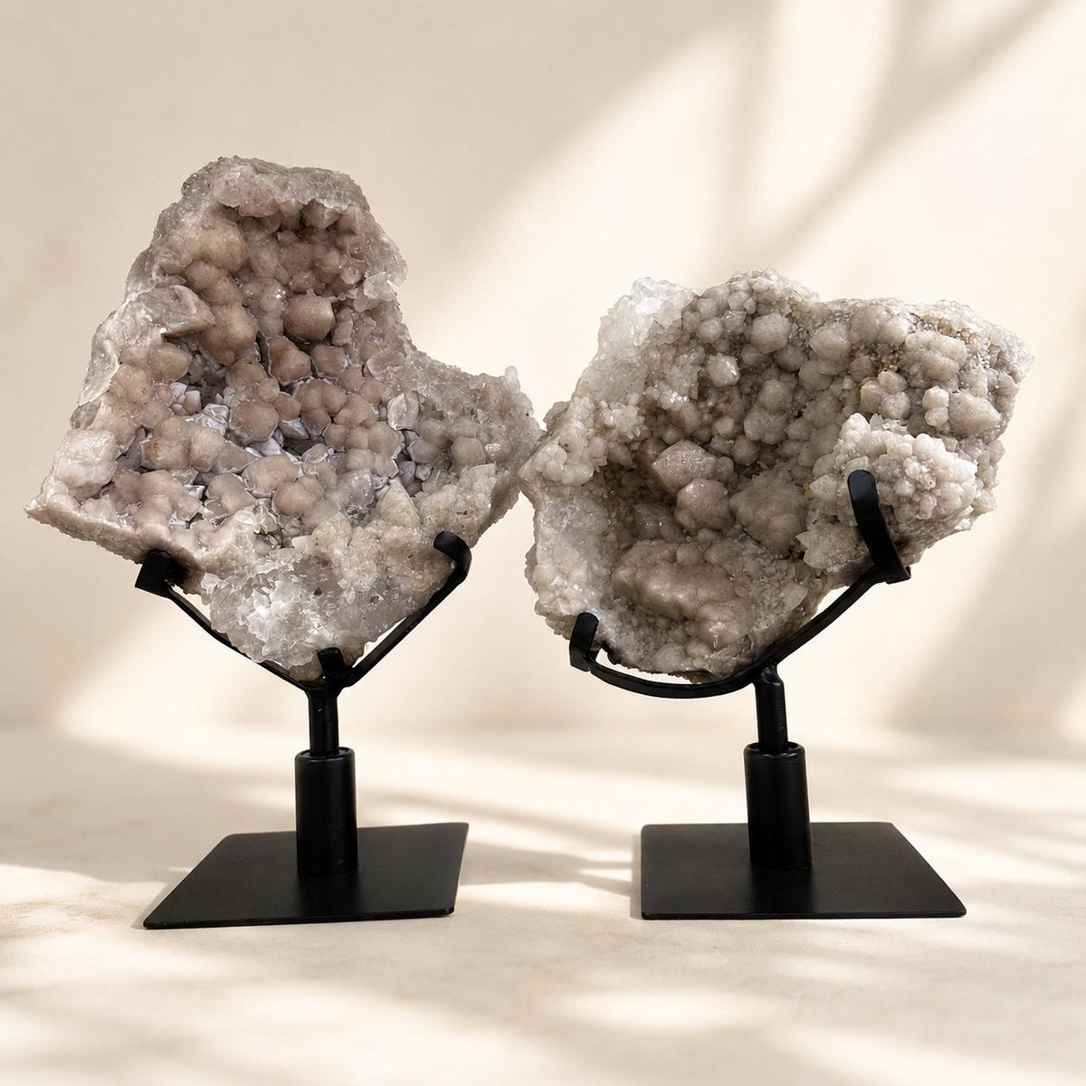 Brazilian Phantom Quartz & Pink Amethyst Display, Natural Crystal Mineral Specimen, Large Druzy Crystal Decor on Metal Stand, Exact Piece - view 1