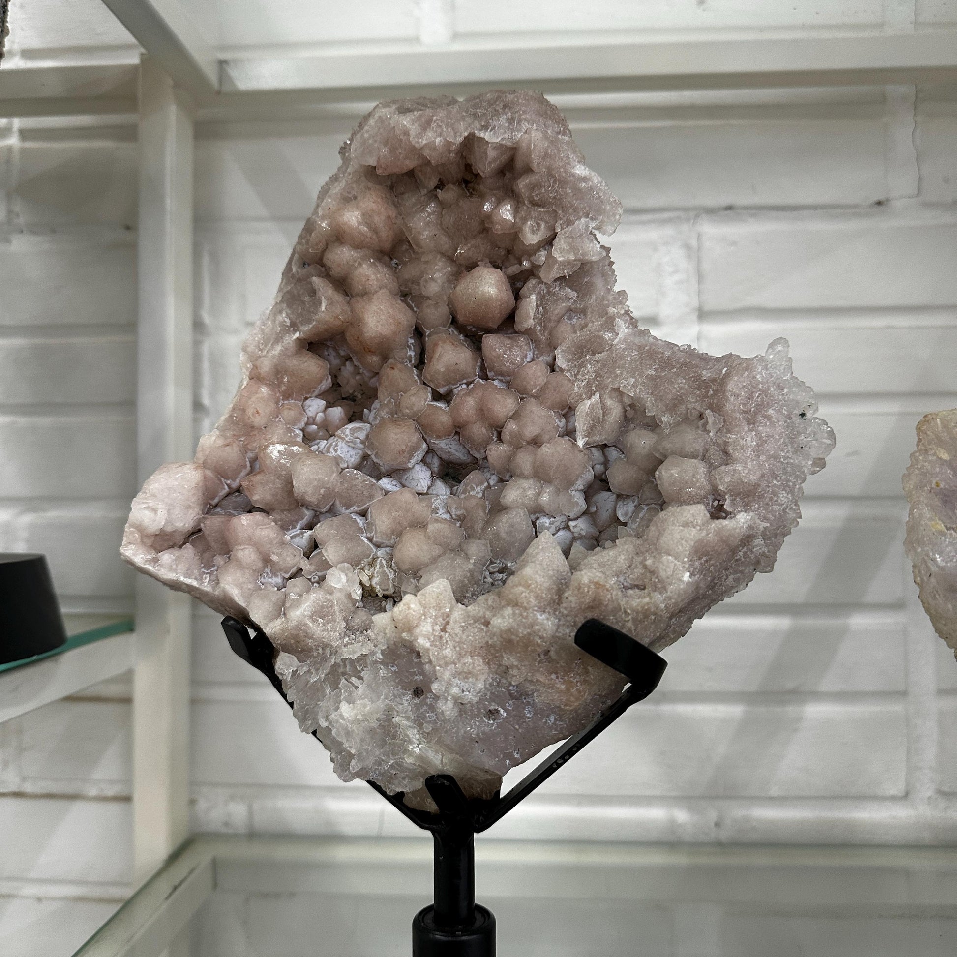 Brazilian Phantom Quartz & Pink Amethyst Display, Natural Crystal Mineral Specimen, Large Druzy Crystal Decor on Metal Stand, Exact Piece - view 7