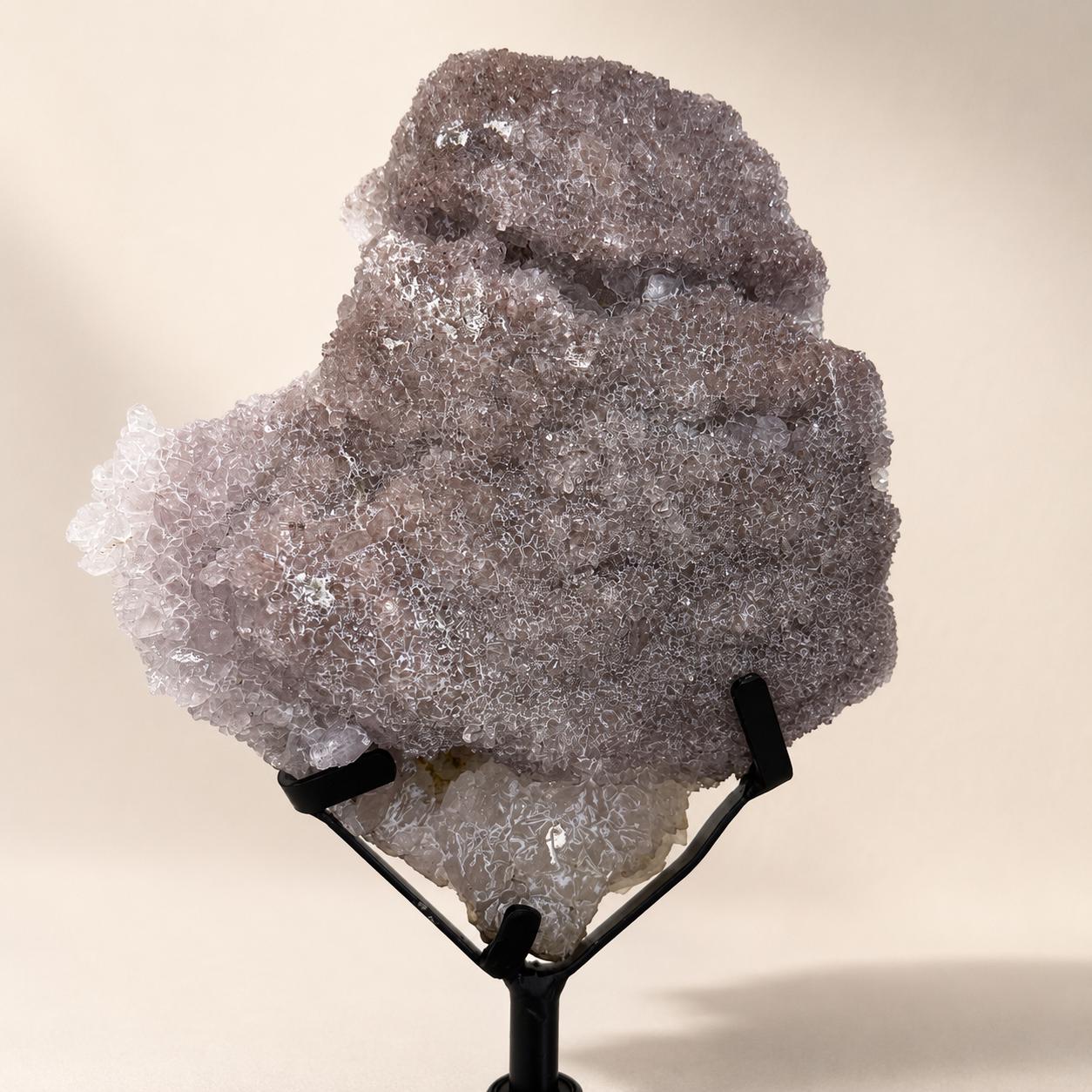 Brazilian Phantom Quartz & Pink Amethyst Display, Natural Crystal Mineral Specimen, Large Druzy Crystal Decor on Metal Stand, Exact Piece - view 3