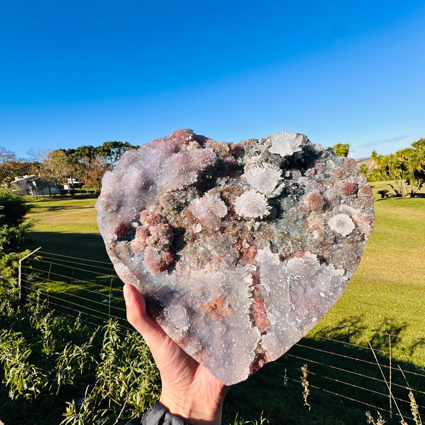 Large Brazilian Lodolite Quartz Heart, Scenic Garden Quartz Crystal, Druzy Flower Display, One of a Kind - view 6