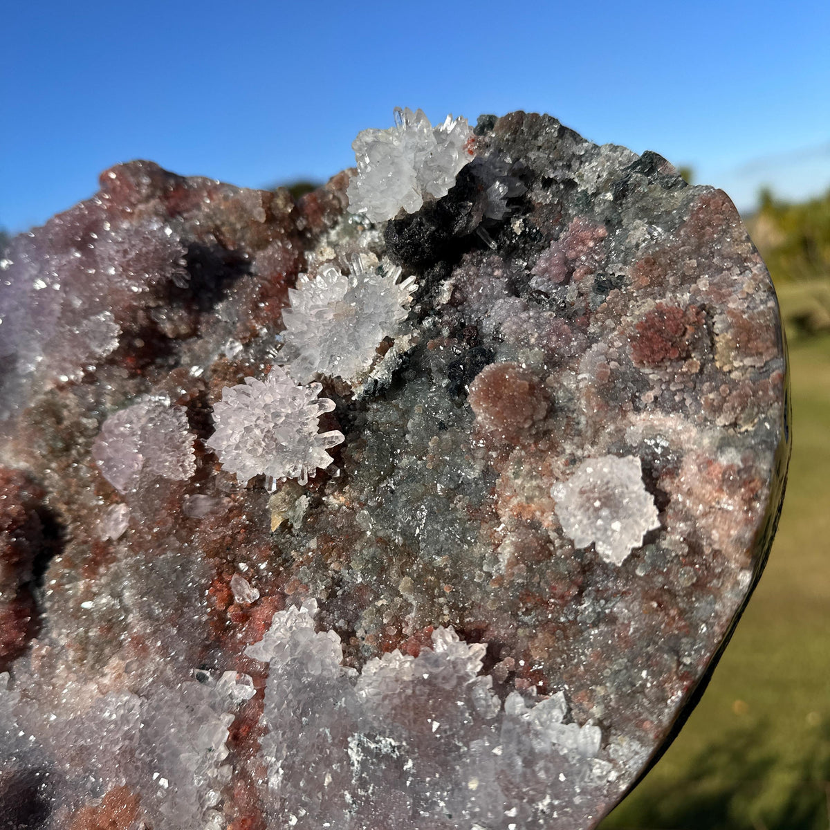 Large Brazilian Lodolite Quartz Heart, Scenic Garden Quartz Crystal, Druzy Flower Display, One of a Kind - view 8