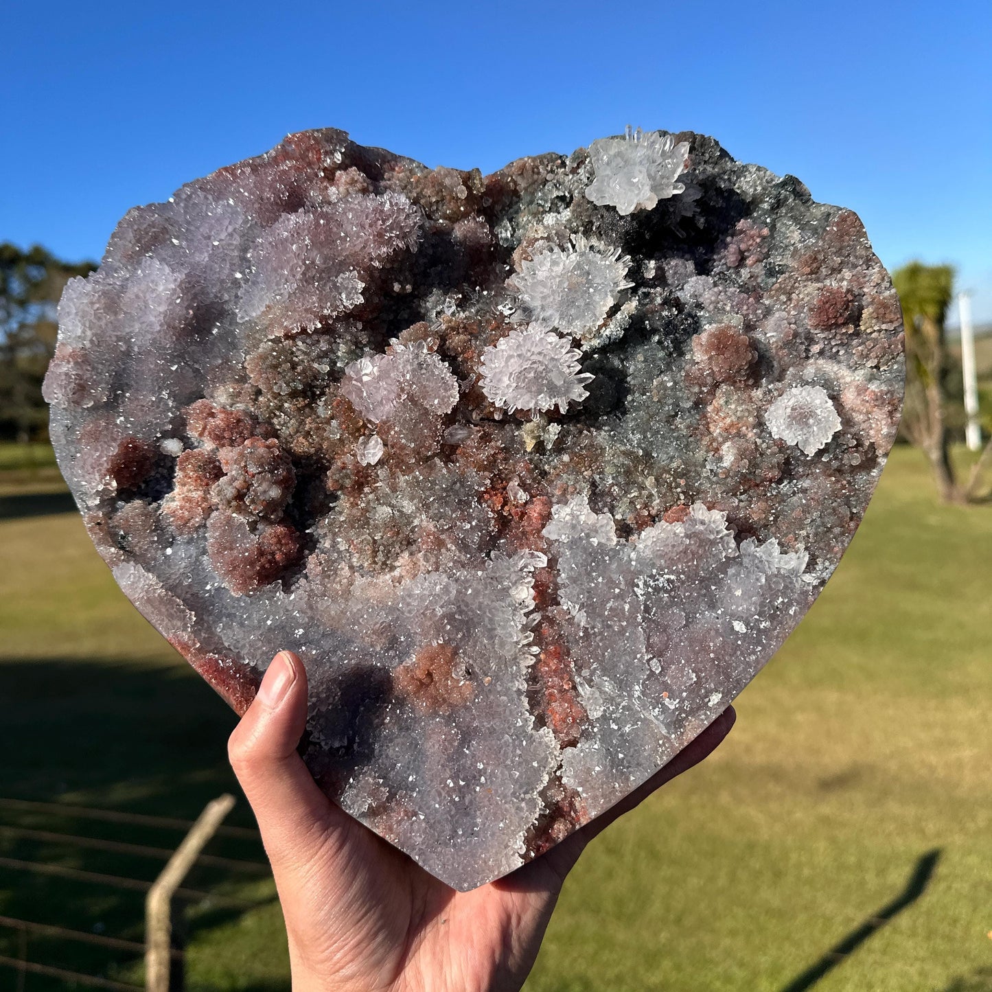 Large Brazilian Lodolite Quartz Heart, Scenic Garden Quartz Crystal, Druzy Flower Display, One of a Kind - view 7