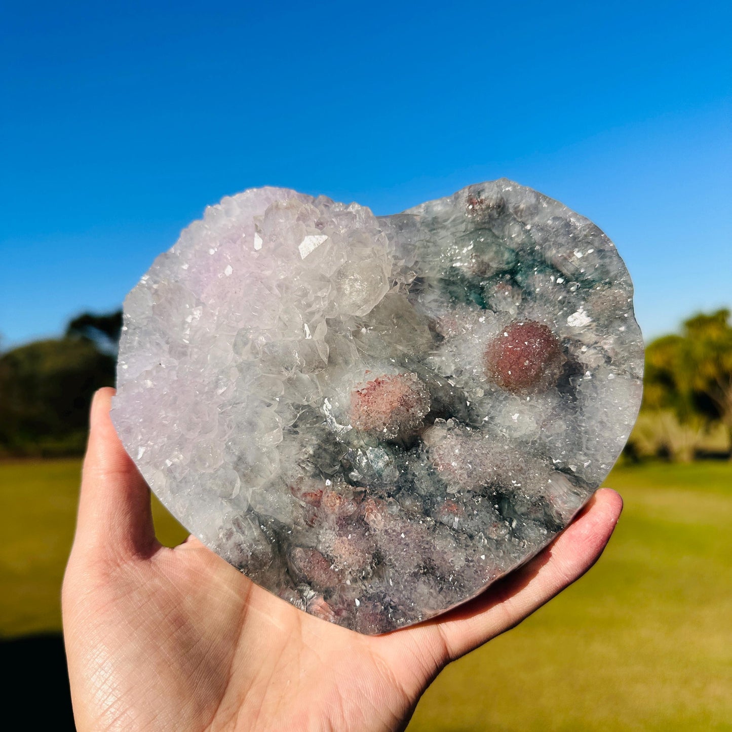 Brazilian Lodolite Quartz Heart, Scenic Garden Quartz Crystal, Natural Druzy Display, One of a Kind Specimen