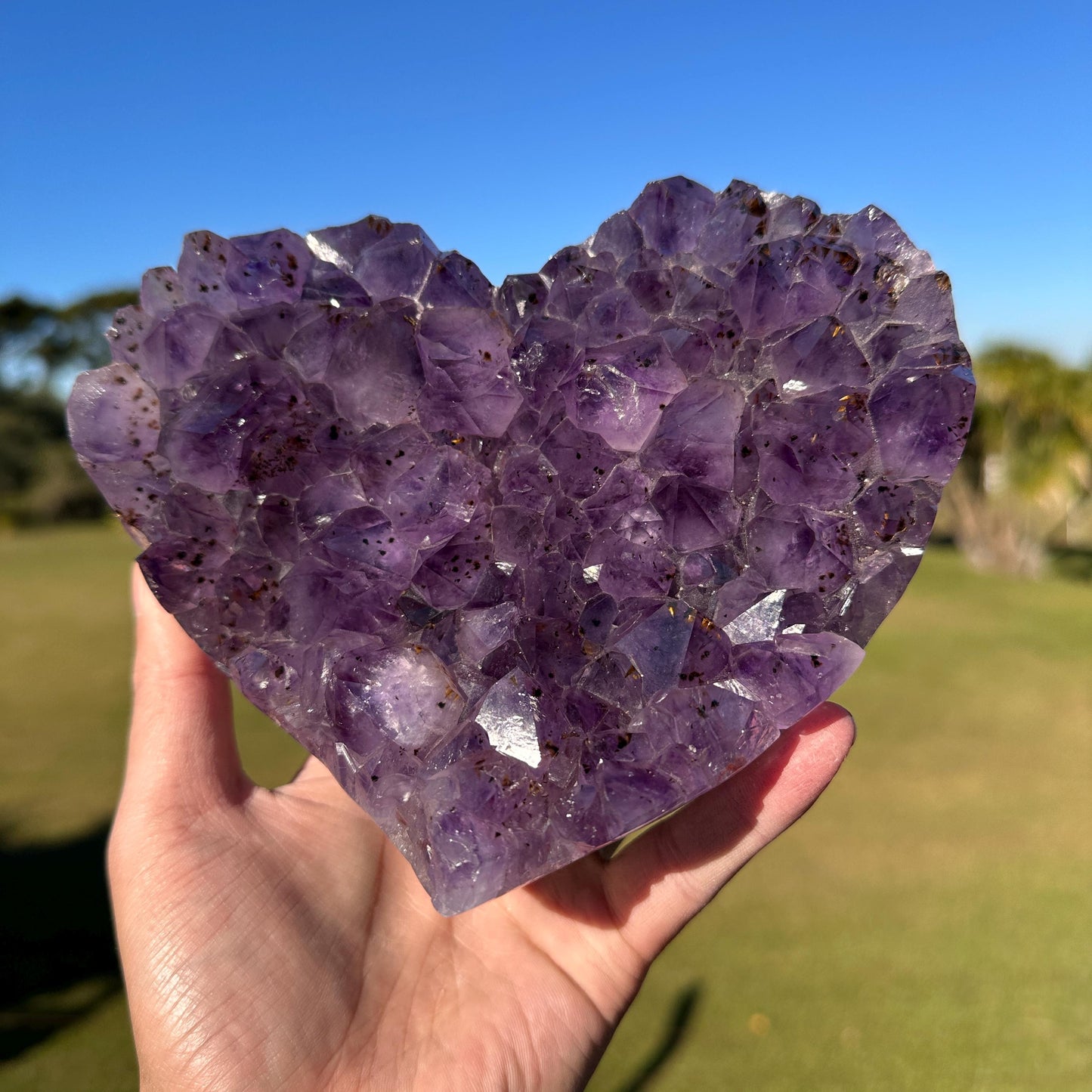 Brazilian Amethyst Rutilated Quartz Heart, Purple Crystal with Rutile Inclusions, One of a Kind Display Specimen