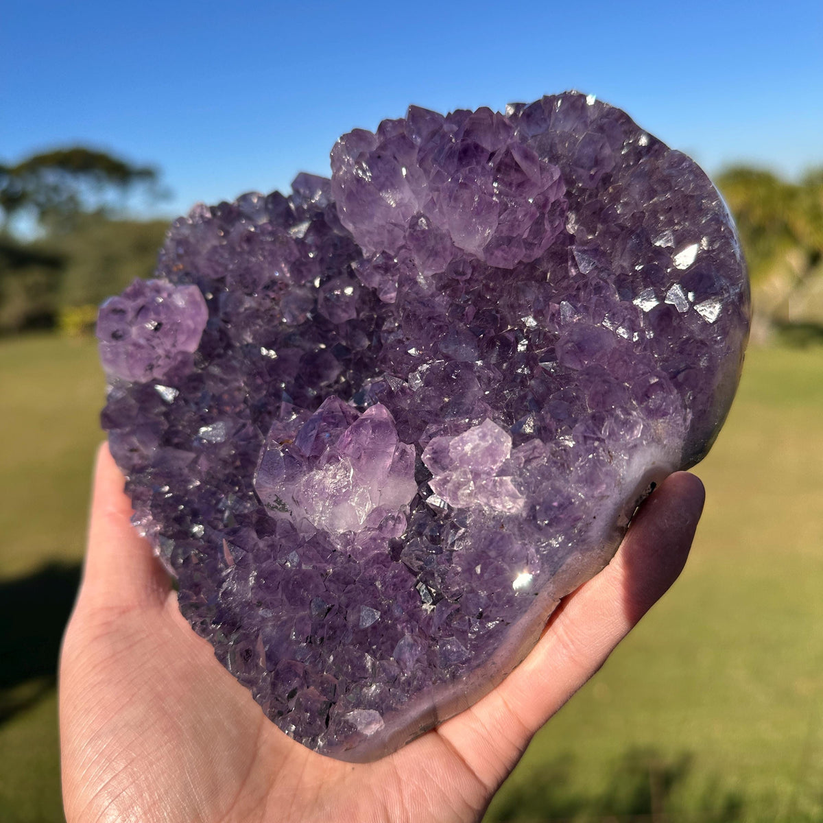 Brazilian Amethyst Heart, Purple Druzy Crystal with Flower Shape Clusters, One of a Kind Crystal Display Gift - view 6