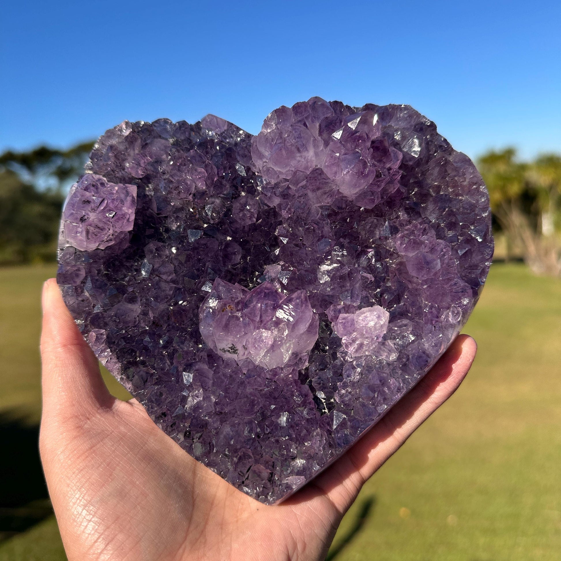 Brazilian Amethyst Heart, Purple Druzy Crystal with Flower Shape Clusters, One of a Kind Crystal Display Gift - view 8
