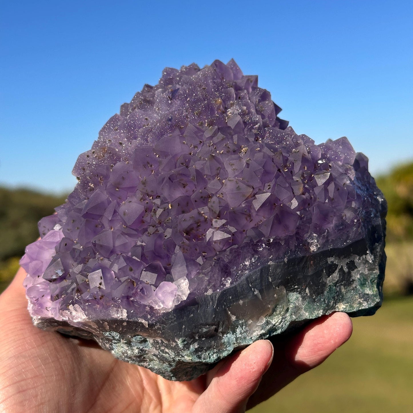 High Quality Brazilian Sugar Amethyst with Rutile, Purple Flower Shape Druzy Crystal, One of a Kind Specimen