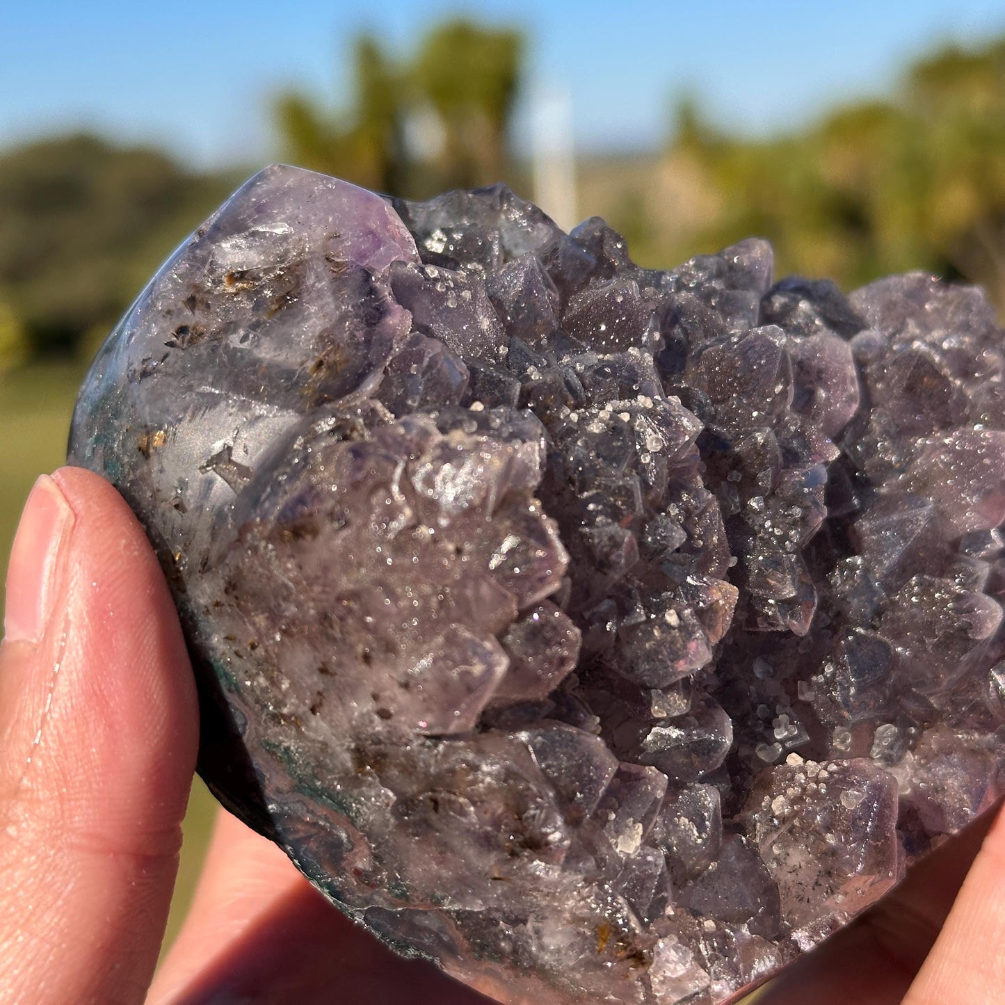 Brazilian Sugar Amethyst Rutilated Quartz Heart, Purple Druzy Crystal, One of a Kind Collector Specimen - view 4