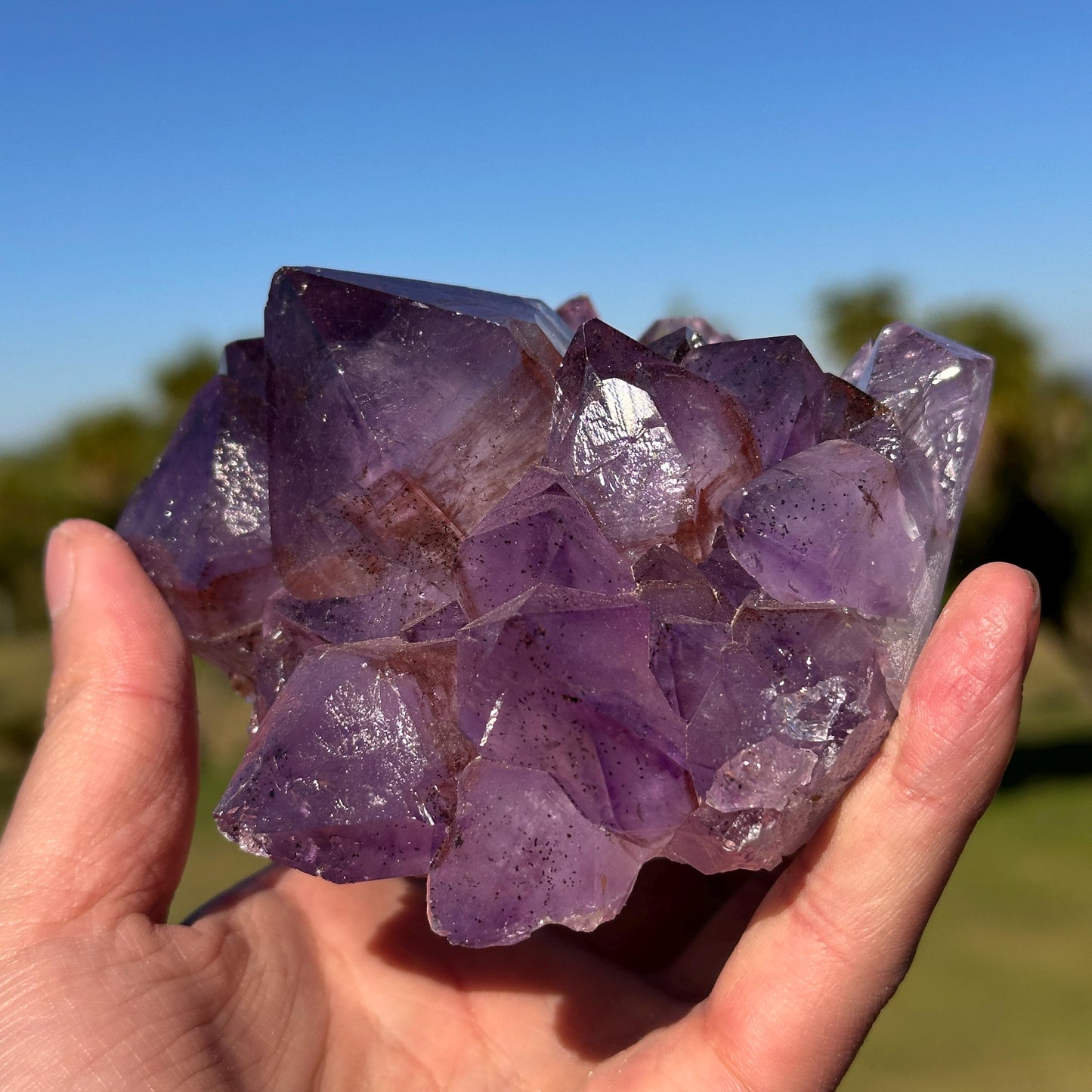 Brazilian Amethyst with Red Rutile Inclusions, Purple Crystal Cluster, One of a Kind Natural Specimen