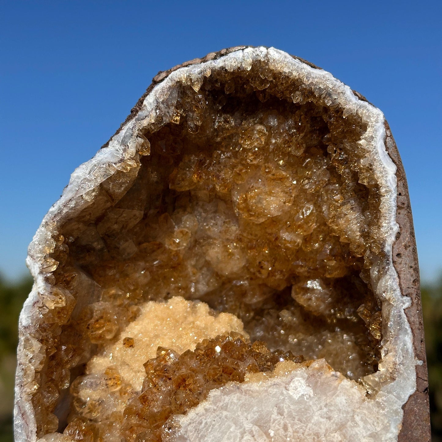 Brazilian Citrine Geode Cave, Golden Yellow Quartz Druzy Crystal, One of a Kind Natural Display Specimen