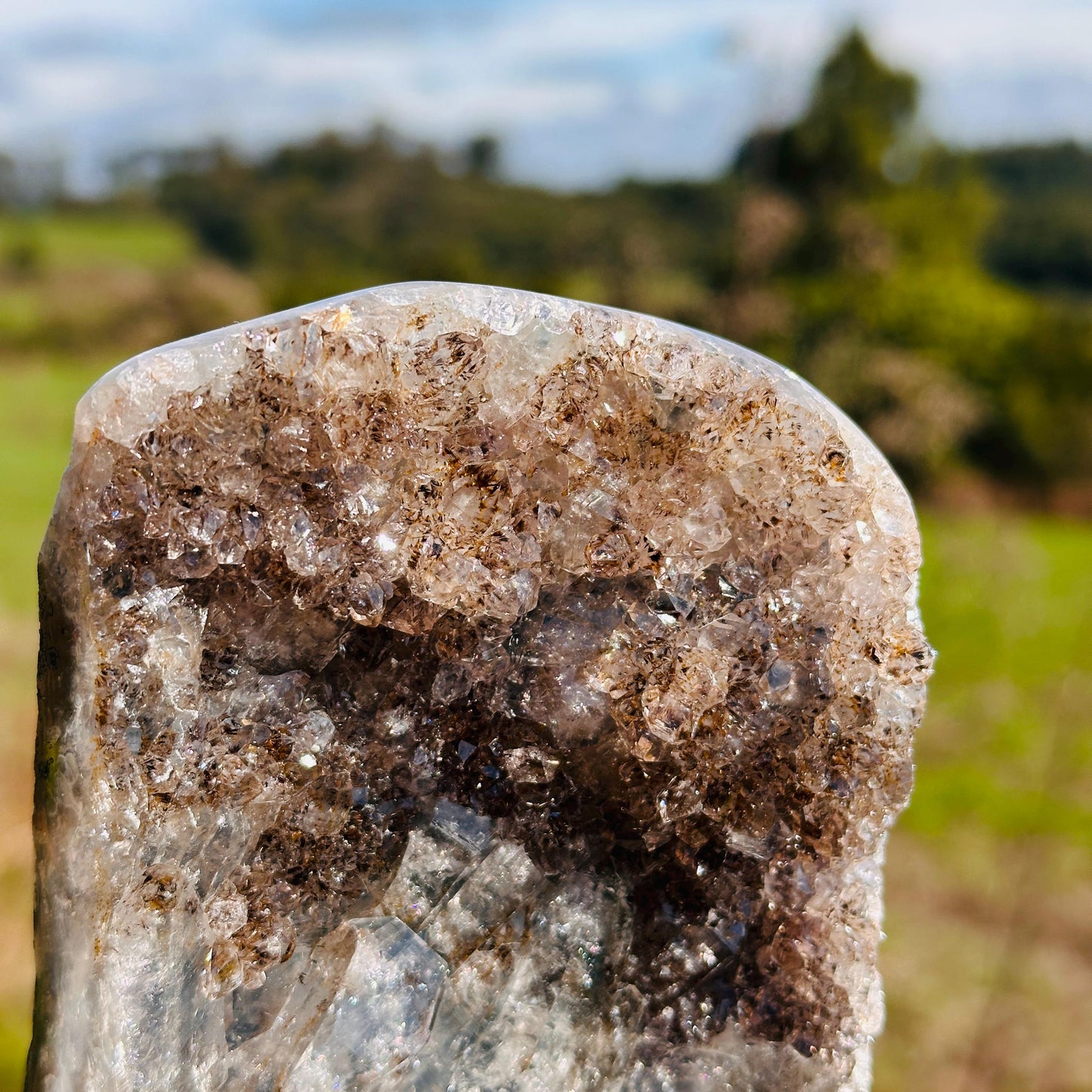 Brazilian Lodolite Quartz with Rutile, Scenic Garden Quartz Crystal on Stand, One of a Kind Display Specimen