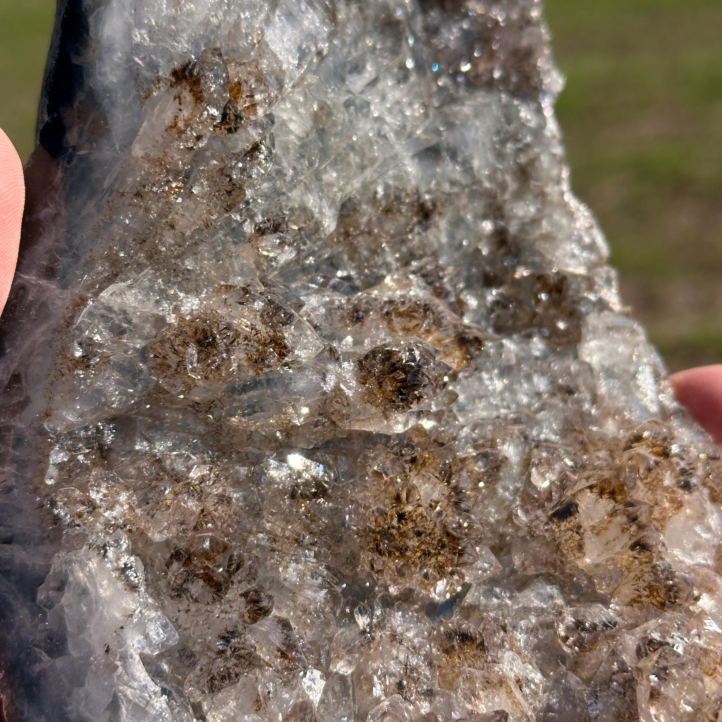 Brazilian Lodolite Quartz with Rutile, Scenic Garden Quartz Crystal on Stand, One of a Kind Display Specimen