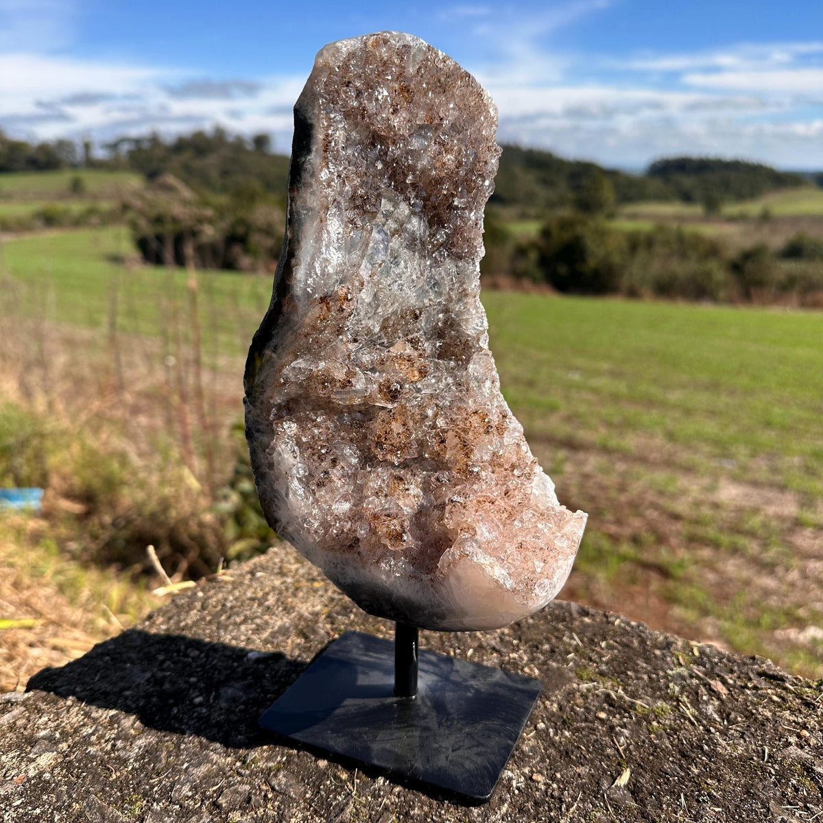Brazilian Lodolite Quartz with Rutile, Scenic Garden Quartz Crystal on Stand, One of a Kind Display Specimen - view 1
