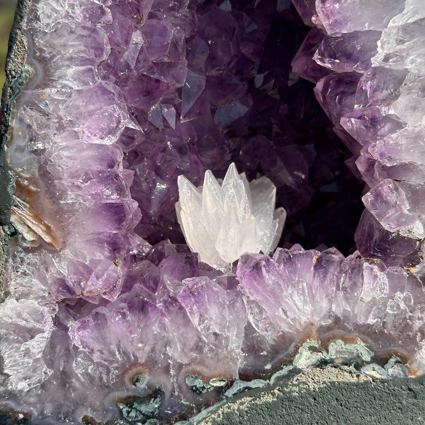 Brazilian Amethyst Geode with Calcite, Purple Crystal Cave, Natural Druzy Display, Pick Exact A-B
