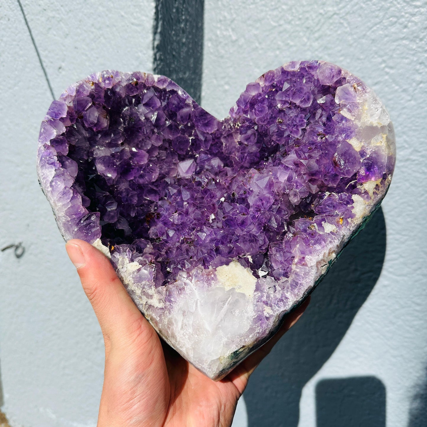 Large Brazilian Natural Amethyst Heart, Amethyst with Titanium Quartz, One of a Kind Crystal Decor, Exact Specimen