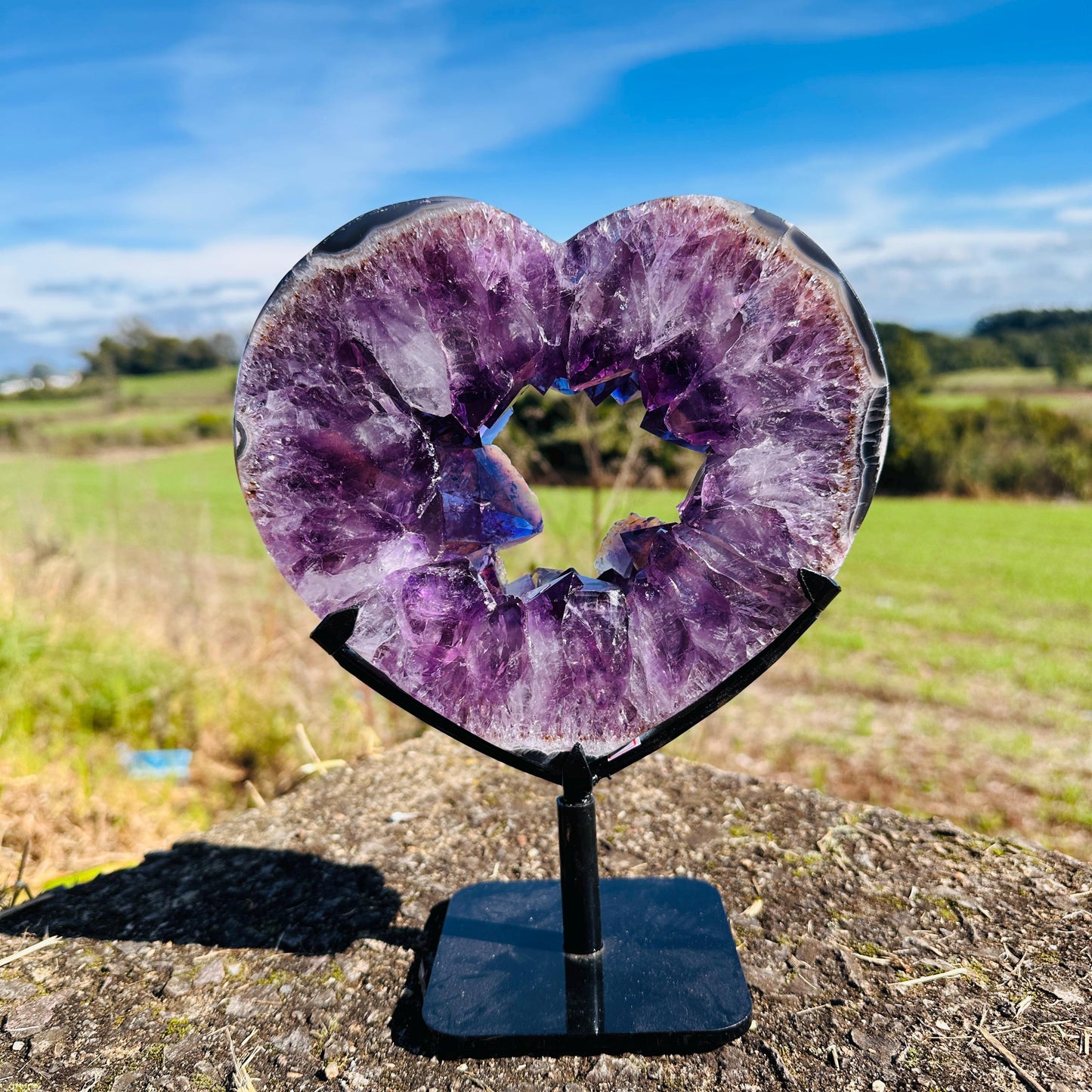High Quality Brazilian Amethyst Heart Geode, Purple Crystal Heart with Rutile, Pick Exact A-B-C