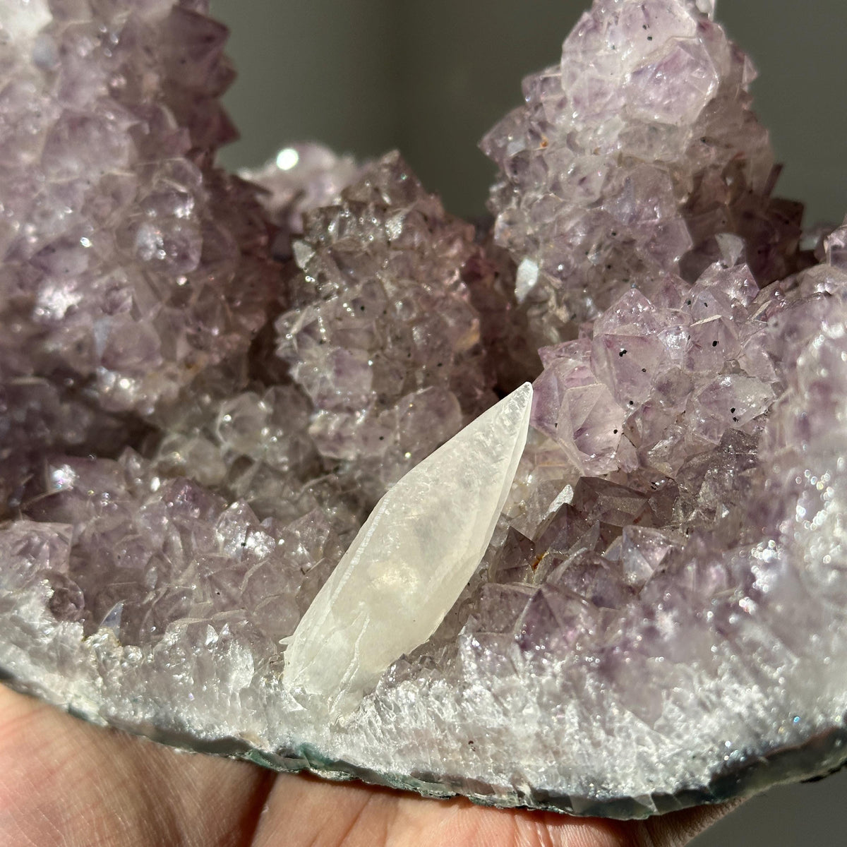 Brazilian Amethyst Flower Shape Druzy Specimen, Natural Purple Crystal Raw Stone, Calcite Amethyst Pick Exact A-C - view 3