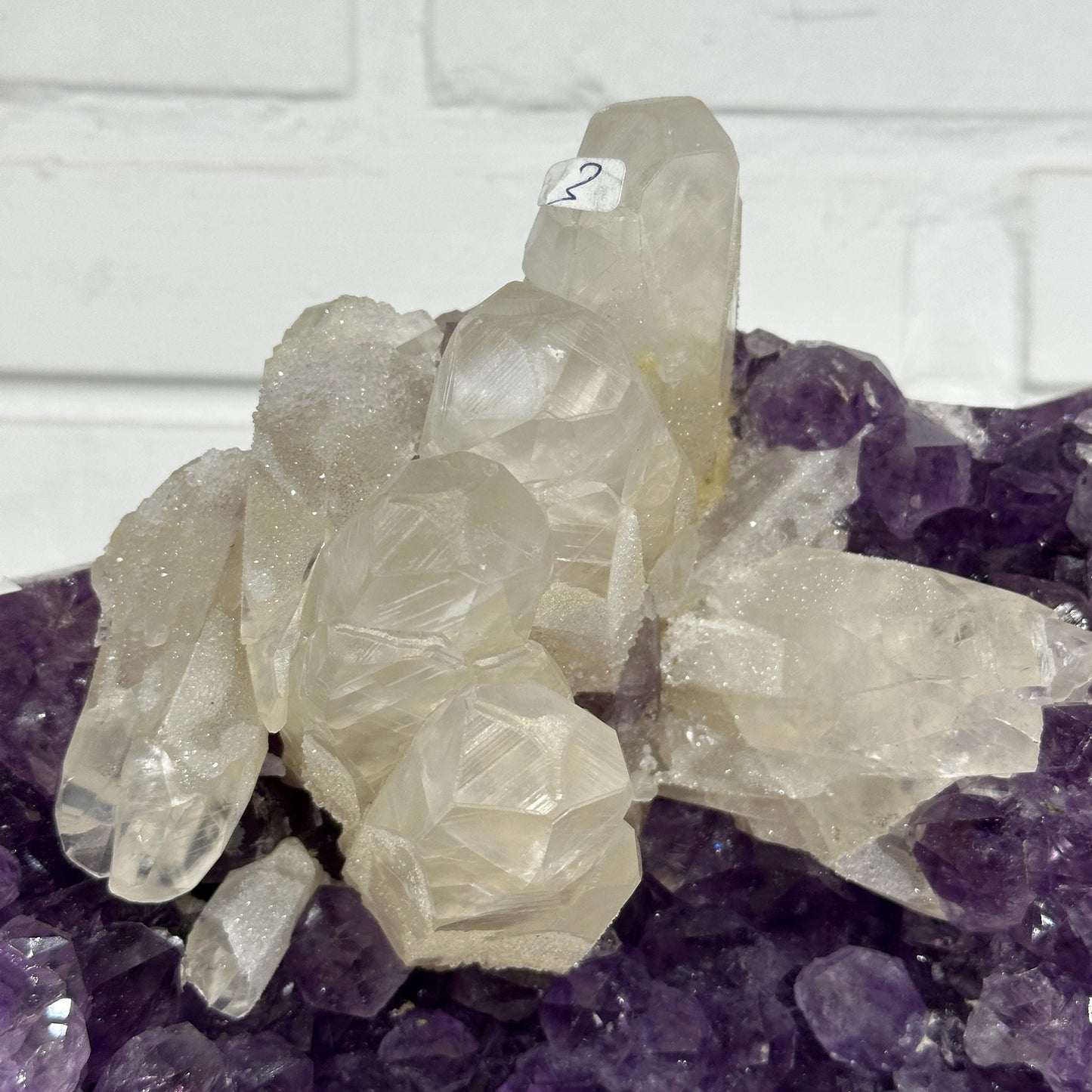 High Quality Brazilian Amethyst with Calcite on Stand, Deep Purple Druzy Geode, FedEx Direct from Brazil