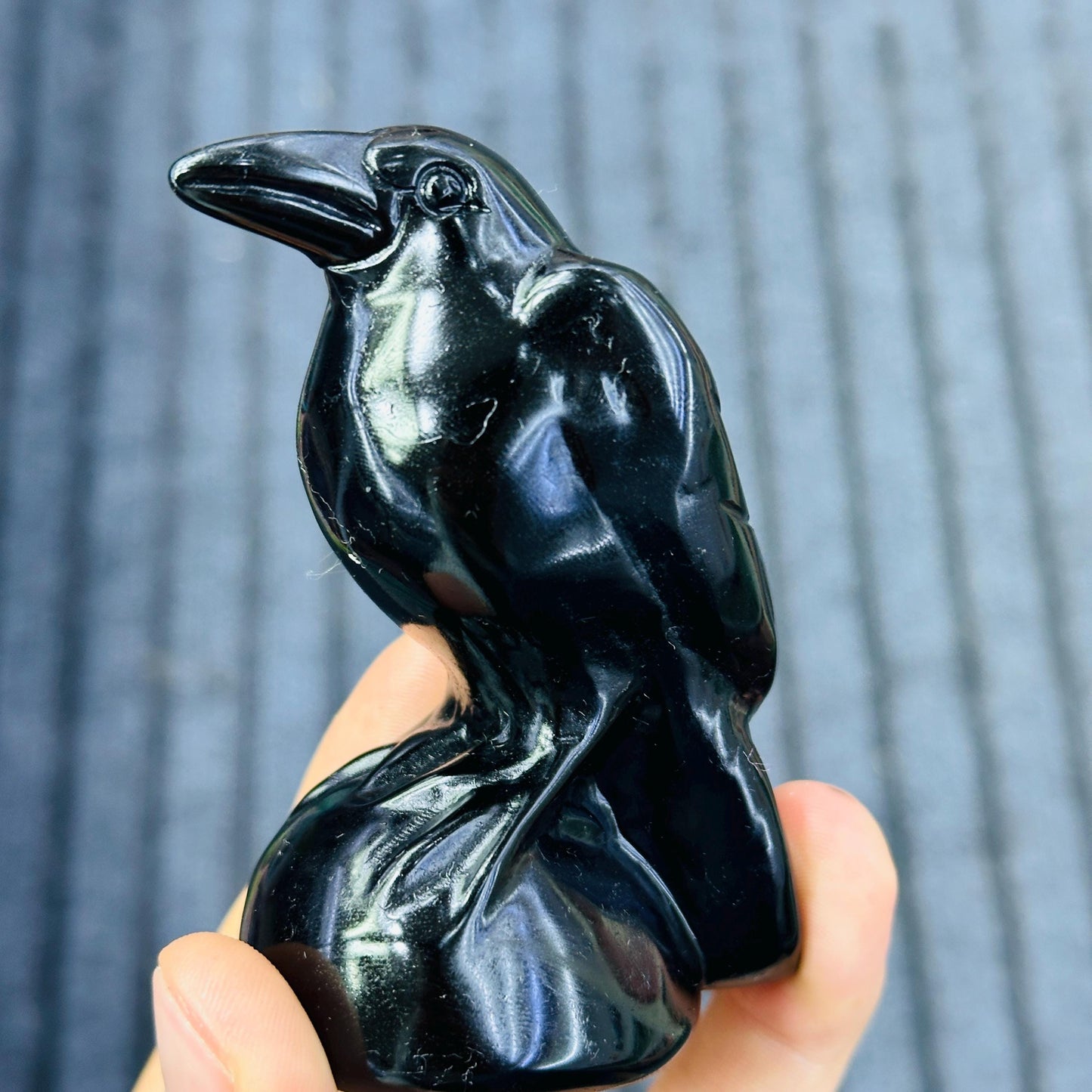 Black Obsidian Crow Carving, Natural Crystal Raven Bird Statue, Gothic Witchy Crystal Decor Gift - view 6