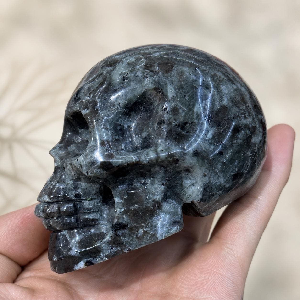 Fire Stone Skull Carving, Natural Flame Crystal Skull, Gothic Crystal Decor, Halloween Altar Gift - view 7